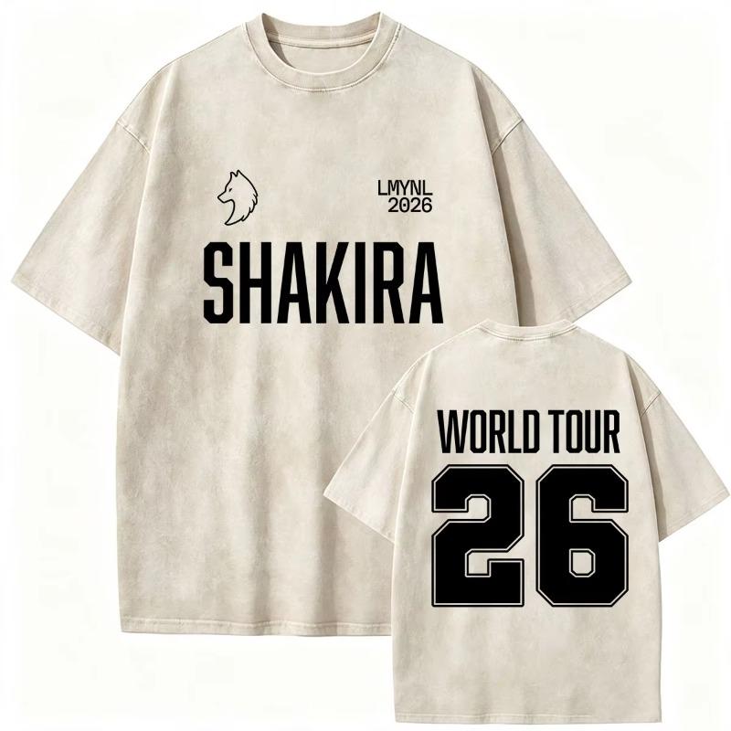 Retro Gewaschen Shakira LMYNL Welttournee 2026 T-Shirts Las Mujeres Ya No Lloran Doppelseitiger Druck T-Shirt Herren Damen Oversized T-Shirts