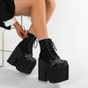 Gdgydh Damenstiefel Goth Spinnennetz Bestickte Schuhe Hoher Absatz Stiefeletten Hohe Plateauschuhe Qualität Mode Punk Klobige Absätze Reißverschluss