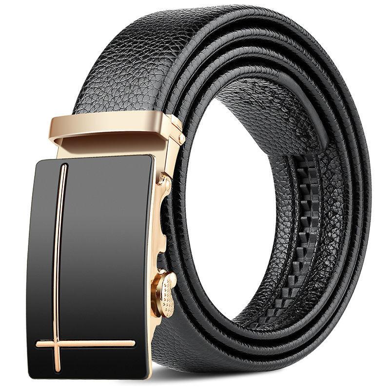 Men's Belt Genuine Leather Business Automatic Buckle Two-layer Cowhide Trendy Young Men's Trousers Belt