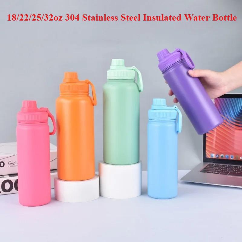 18/22/25/32oz 304 Stainless Steel Insulated Water Bottle, Matte Sports Flask with Flip Spout Lid for Outdoor & Gym