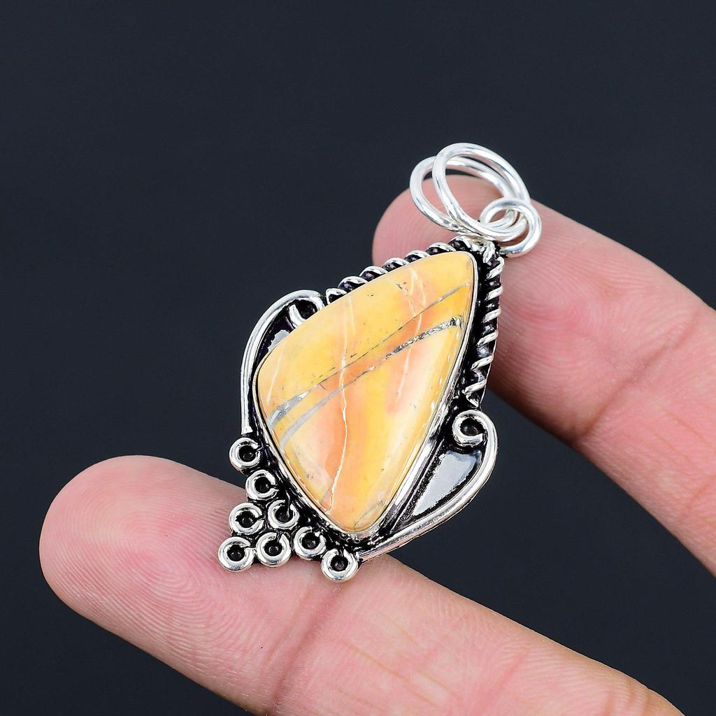 Trillion Maligano Jasper Stone Artisan Birthday Pendant Jewelry Sterling Silver