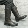 Men High Boots Western Cowboy Boots Motorcycle Casual Boots Brown Leather Punk Boots Street Style Plus Size Boots