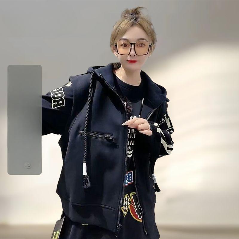 

Женский осенний жилет без рукавов с капюшоном, рабочая одежда, корейский стиль, жилет на кулиске, повседневная уличная куртка XL чёрный