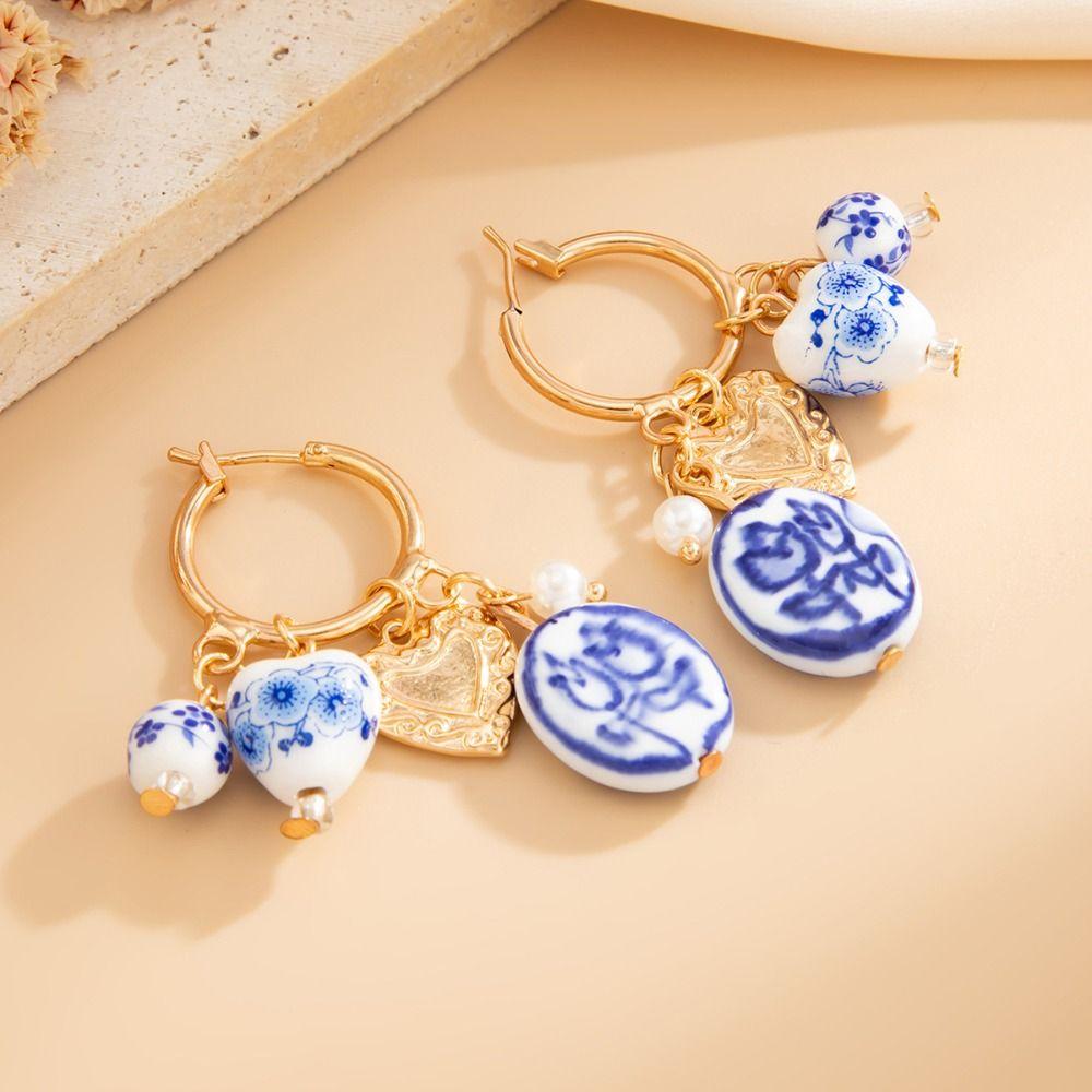 Jewelry Accessories Ceramic Ear Buckle New Chinese Style Hoop Earrings  Party