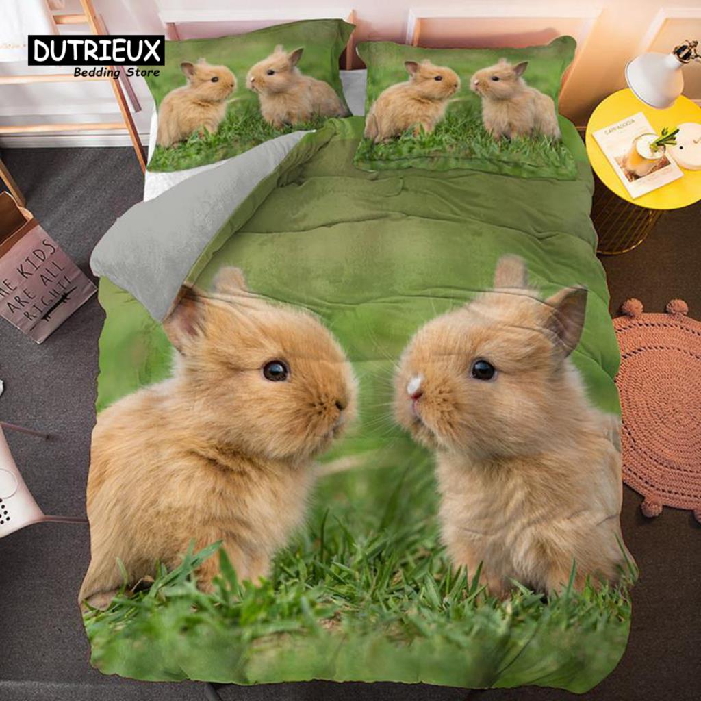 Soft Cartoon Pastoral Rabbit Duvet Cover Set Easter Eggs Print Bedding Set For Kids Child Microfiber Single King Comforter Cover