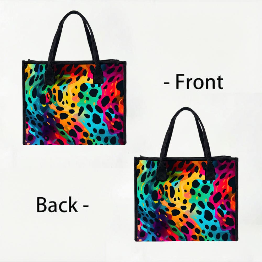 Colorful Leopard Print Fashion Tote Portable Casual Daily Handbag Trendy All-match Commute Bag