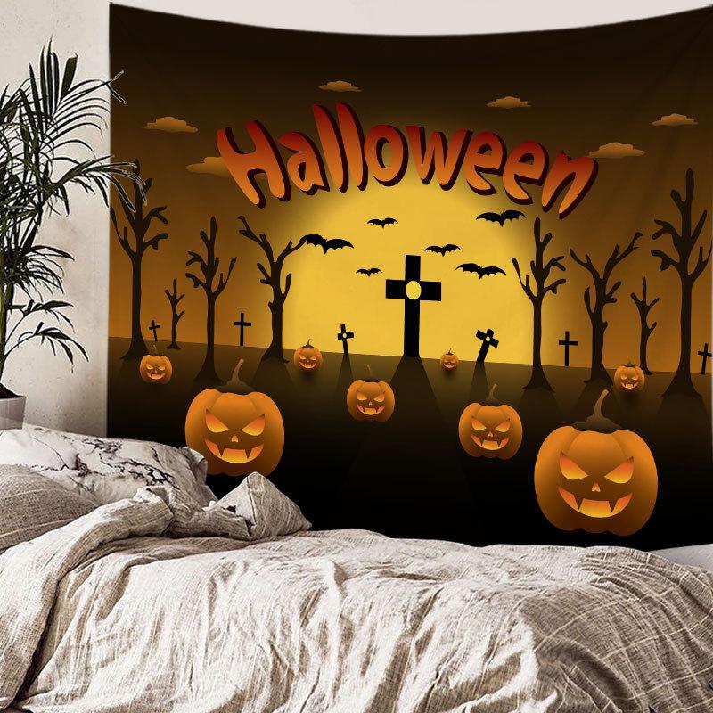 Home bedside room decoration Halloween tapestry, witch skull ghost print hanging cloth, background wall covering