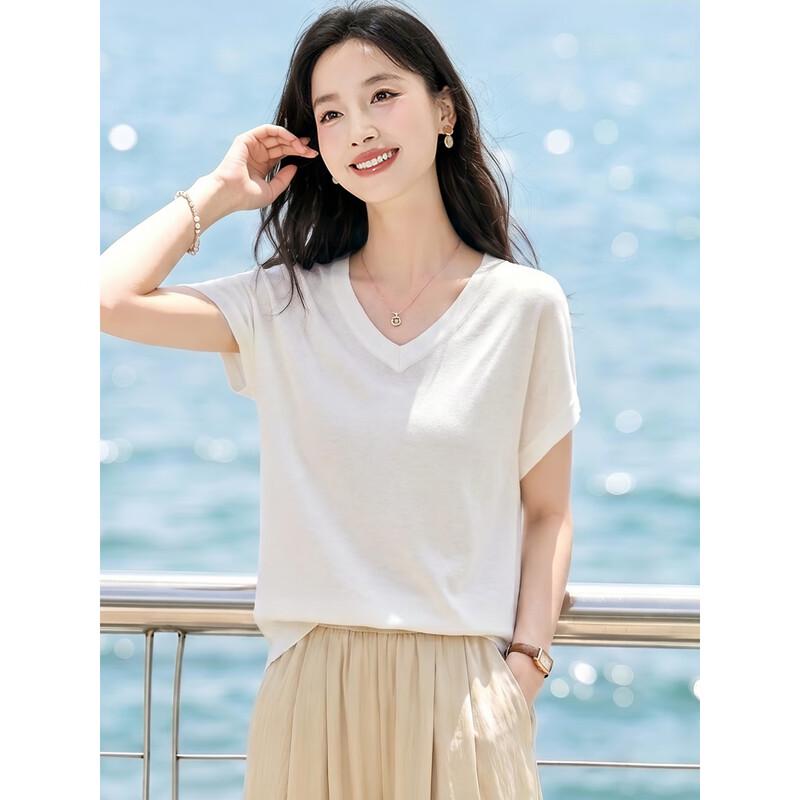 Women's Elegant V-Neck Knit Short Sleeve Top