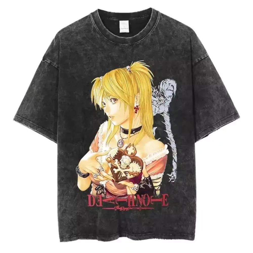 

Футболка Misa Amane из Death Note, винтажная, с черной стиркой, унисекс, портрет иконы аниме, уличная одежда, 100% хлопок, свободный оверсайз L