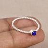 Natural Lapis Lazuli Ring, 925 Sterling Silver Ring, Minimalist Dainty Gemstone Ring Stackable Thin Twisted Band Handmade Jewelry Gift for Women