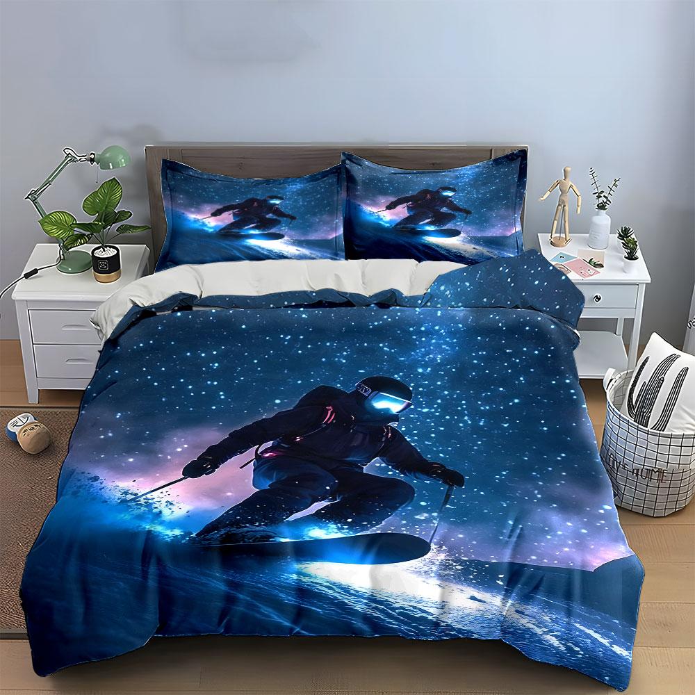 Snowboarder with starry background. Bedding sets Duvet cover sets Duvet covers Pillowcases(1 * Duvet Cover 2 * Pillowcases without duvet insert)