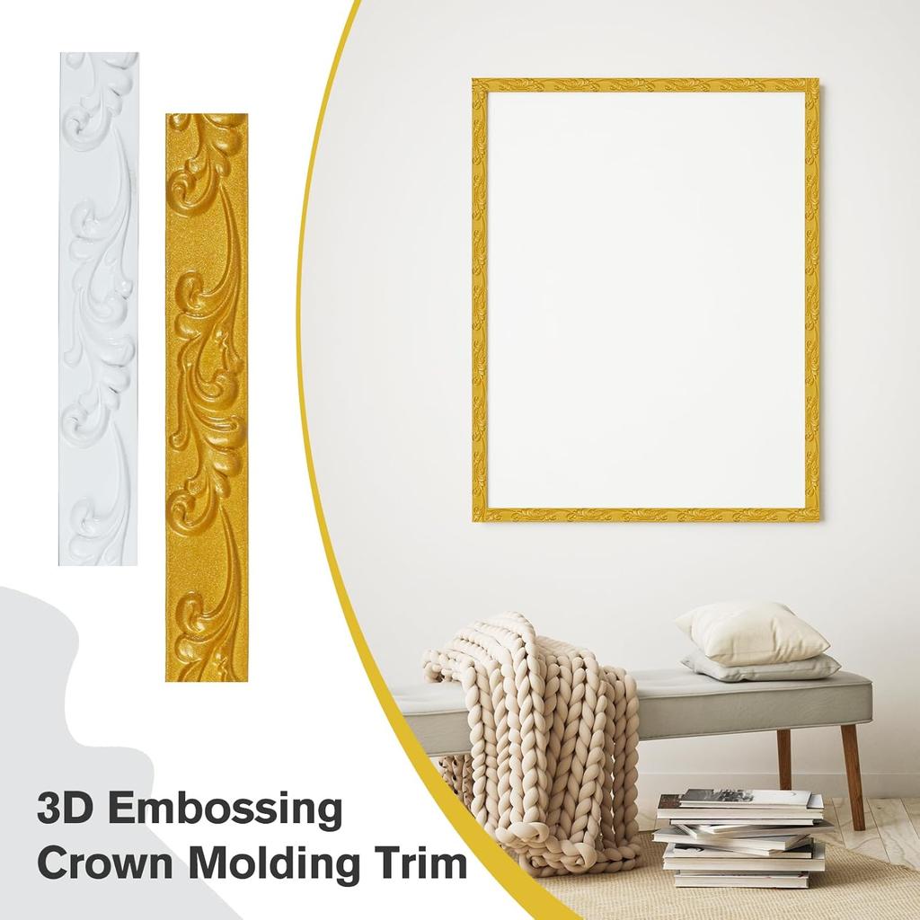 1PC 1m/39.37inch White and gold self-adhesive flexible molded decoration, suitable for mirror edges,and home wall decoration