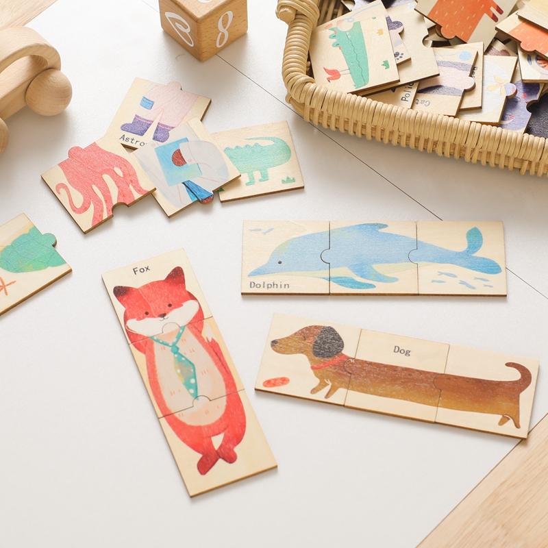 Puzzle in Legno 48 Pezzi Giochi da Tavolo Animale dei Cartoni Animati Puzzle Creativo in Legno Educazione Montessori Giocattoli in Legno Puzzle 3D Giocattoli Educativi