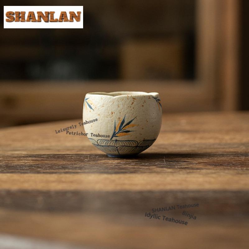 70ml Hand-painted Lotus Bamboo Teacup Retro Tea Bowl Set Of Cups Tea-tasting Smelling Cup Jianzhan Master Cups Teaware Ornaments