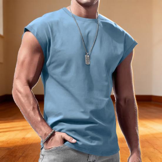 T-Shirts Crew Neck Sleeveless Cut Top for Men Summer Lightweight Soft Breathable Cool
