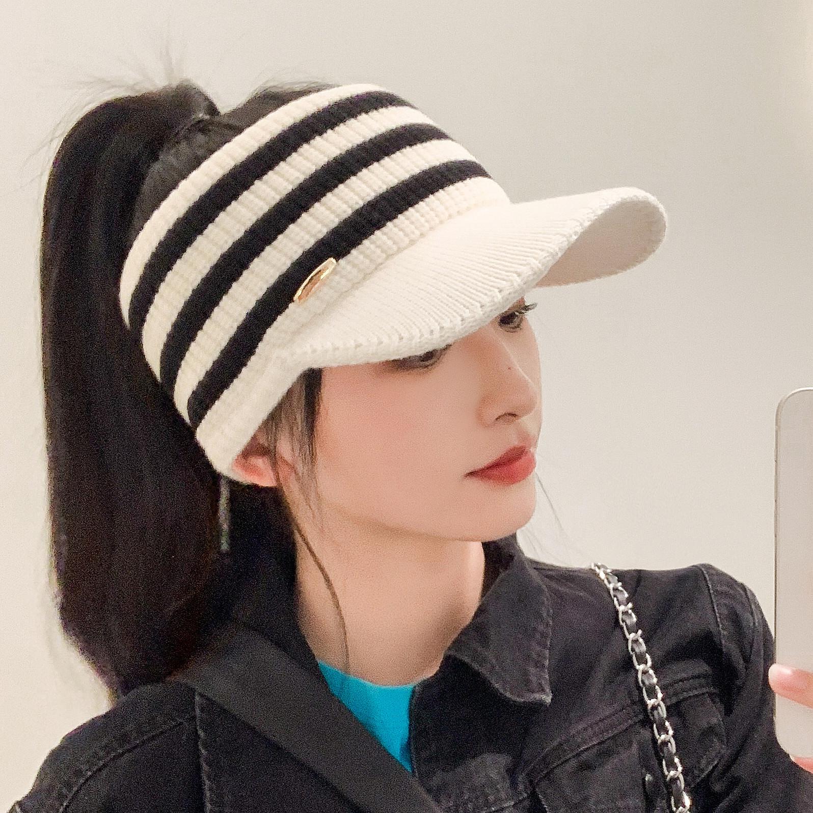 

Autumn wool cap Children s empty top hat Striped wool knitted hat Small versatile baseball cap one size fits all білий