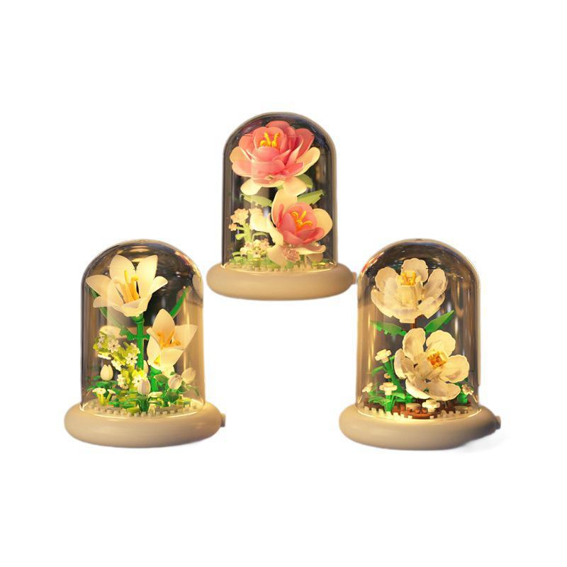 Luminous Micro-Particle Flower Building Blocks - Educational Toy & Gift for Girls