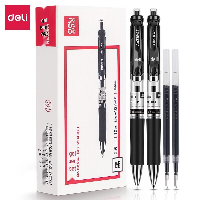 Deli S01 Black Retractable Gel Pen (12-pack)