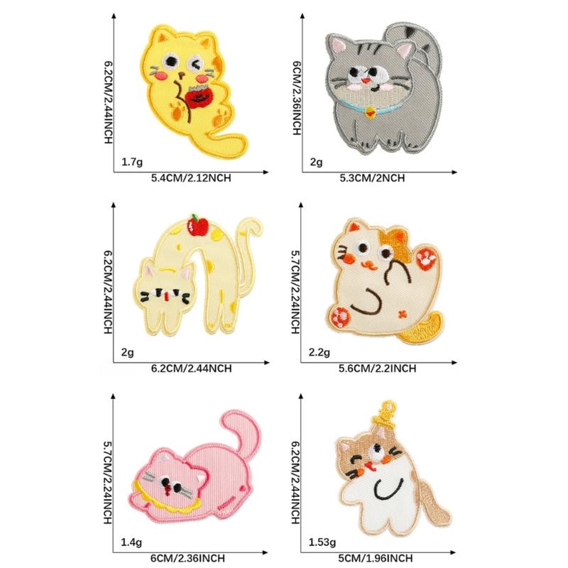 6 Pcs Cartoon Animal Embroidered Patches Cats Iron on Patches Clothing Patches Kitten Sewing Patches for Clothes Bag