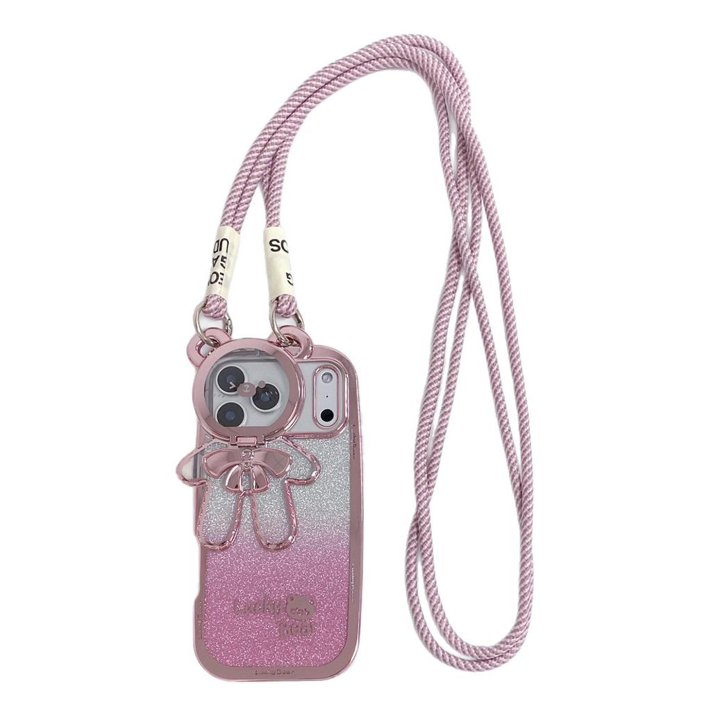 Lucky Bear Lanyard Mobile Phone Case Is Suitable for Apple 17PROMAX Anti-drop 16/15 Gradual Change Glitter 11/12 Personality
