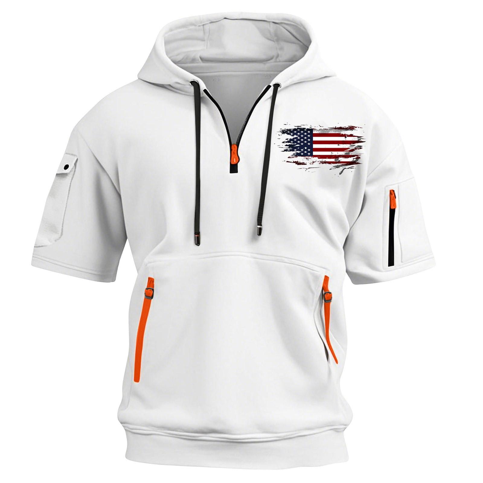 

Мужской повседневный свитер с короткими рукавами и капюшоном XL белый