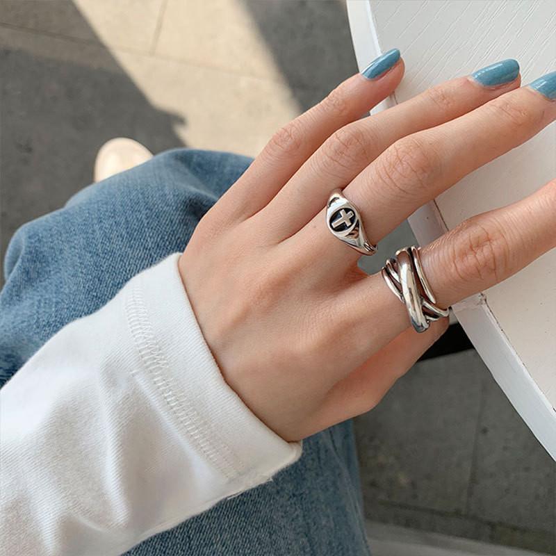 925 Silver Sterling Neutral Cross Ring Vintage Casual Accessory Gifts Holiday