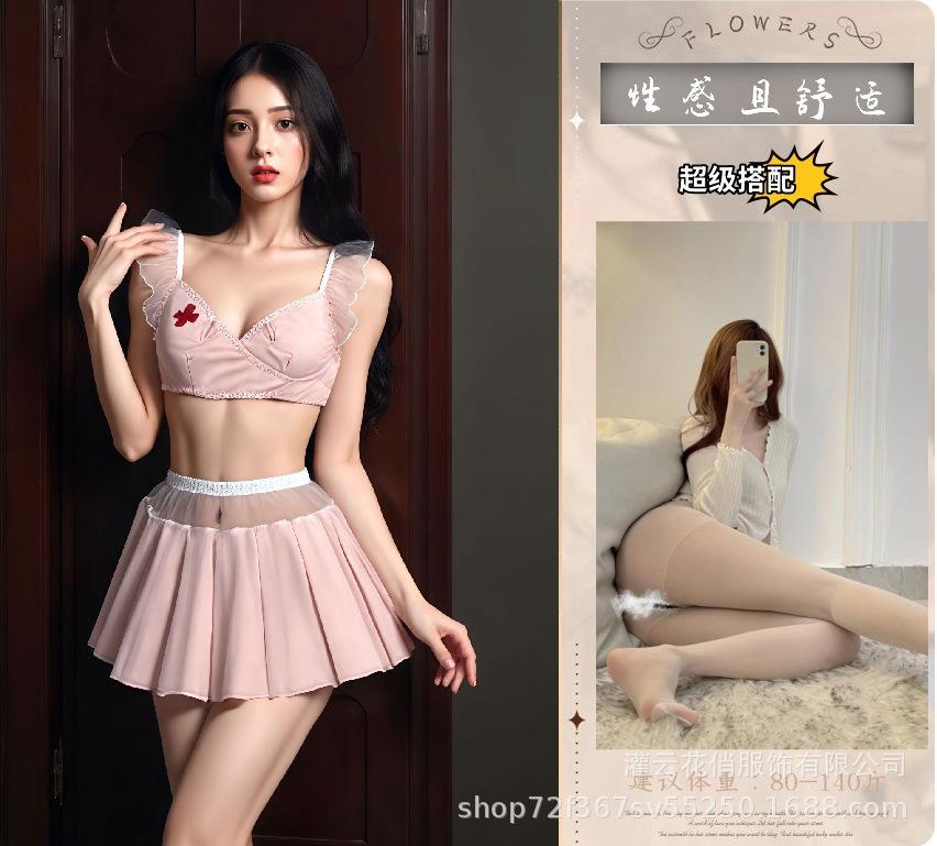 Sexy lingerie nurse sweet bow halter female sex pajamas cosplay uniform suit underwear
