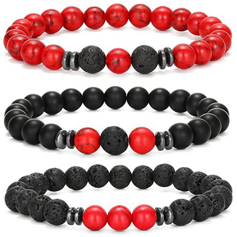 Volcanic Stone & Tiger Eye Lapis Agate Bracelet Set - Fashionable and Simple Style