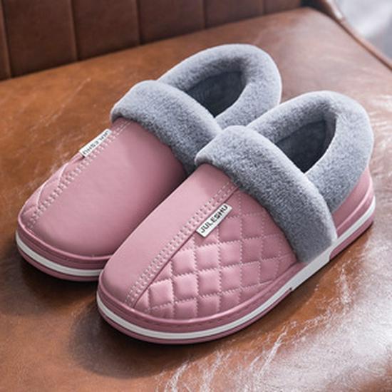 Women's & Men's Waterproof Leather Cotton Slippers for Autumn/Winter 2025 - Indoor/Outdoor, Non-Slip, Heel-Covering Design.