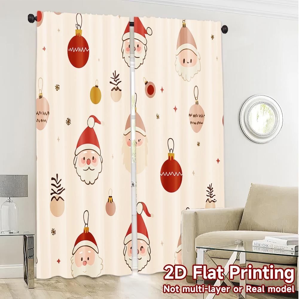 2pcs  Curtains Cute Santa Claus Christmas Ornaments (2) Modern Curtains Machine Washable Fabric Curtains Room Decor Ldeal for