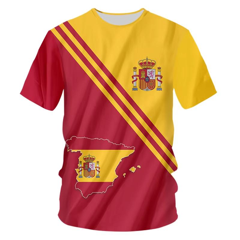 New Spain Flag National Emblem T Shirt Men Espana Football Jersey Tops 3D Printed Spanish Quick Dry T-shirt Fashion Short Sleeve