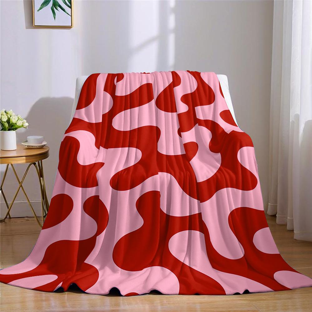 Artistic Red & Pink Fluid Flannel Blanket Warm Soft Halloween Christmas Couch Warm Cozy Decorative Decor Gift for All Season