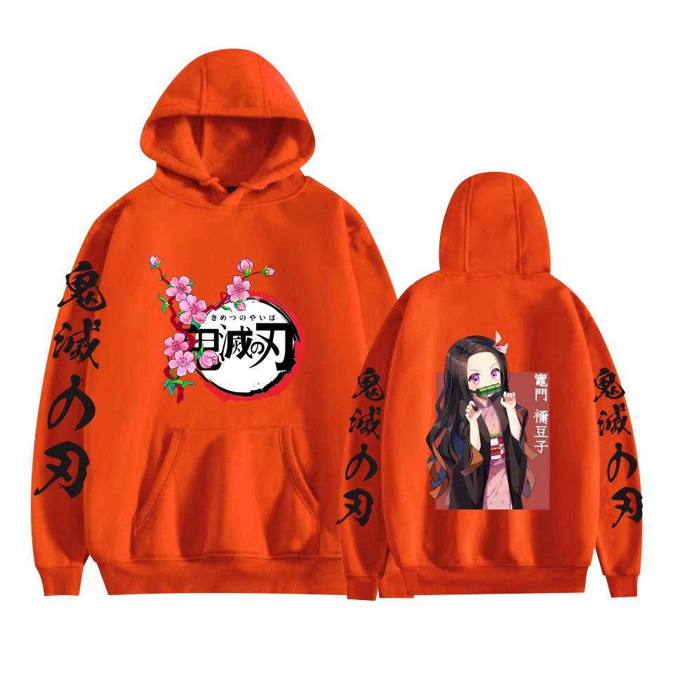 Anime Demon Slayer Nezuko Printed Adult Men's Plus Velvet Hooded Sweatshirt Couple Style Autumn and Winter Long Sleeve Pullove