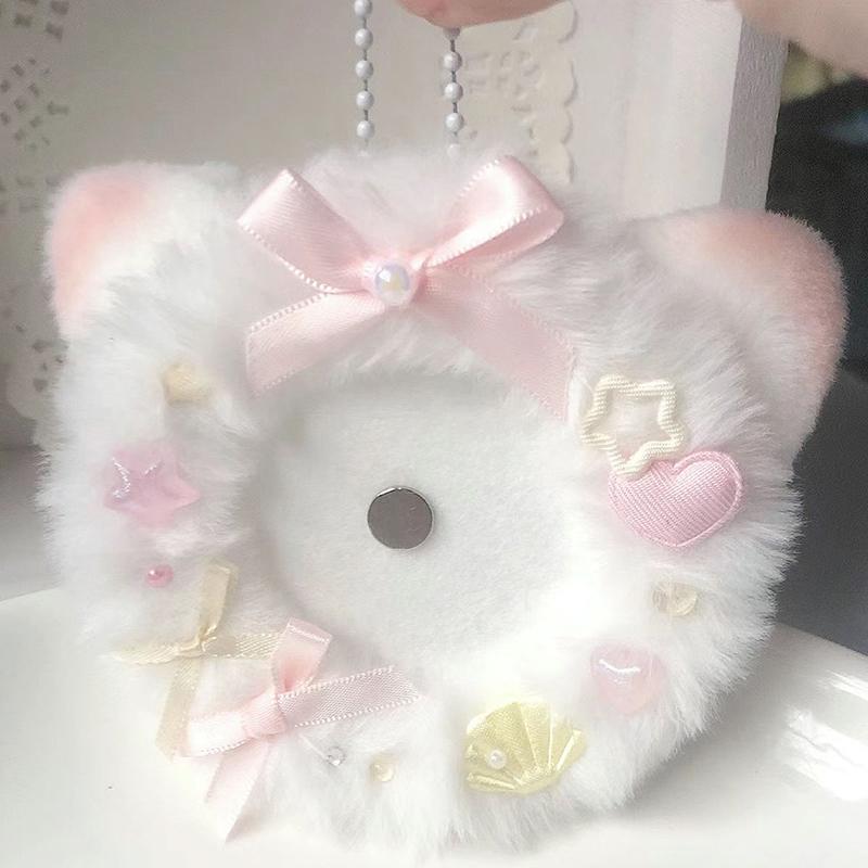 1 Stück Süße Katzenohren Plüsch Handgefertigter Abzeichenhalter Schmerzverpackung Schmuck Schlüsselanhänger Für 58mm Abzeichen Tasche DIY Zubehör