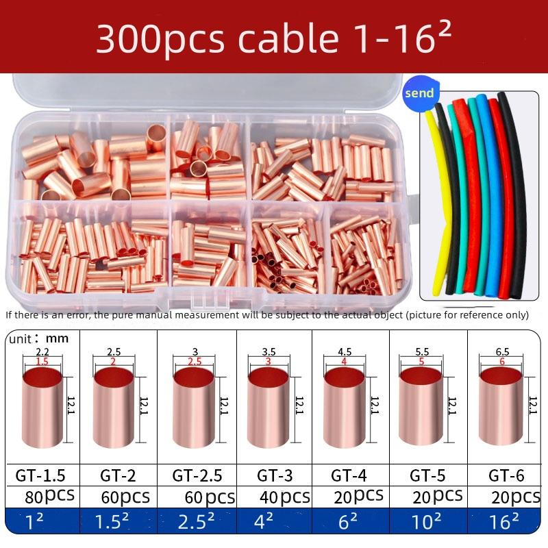 300Pcs 520PCS GT Copper connectingPipe Wire Joint Small Copper TubeTerminal Cable Lug Connection TubeWire Connector