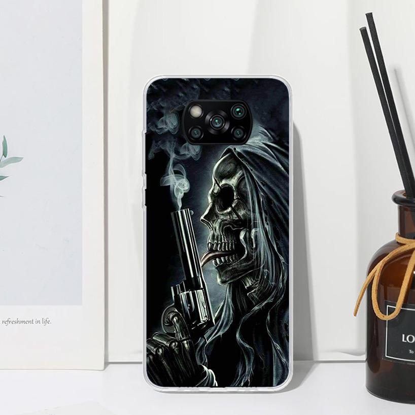 Reaper Skull Skeleton Gun Phone Case For Xiaomi Poco X7 X6 X5 M7 M8 Pro F7 Ultra Redmi 15C 15 13C 13 12C 12 10 10C 10A Art Funda