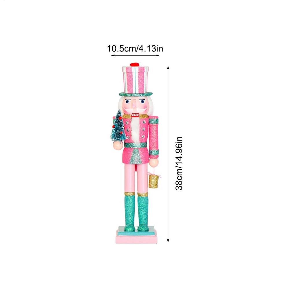

Nutcracker Christmas Decor 38cm Wooden Figure Festive Collectibles Christmas Wood Nutcracker Ornament for Holiday Kitchen Dinner рожевий