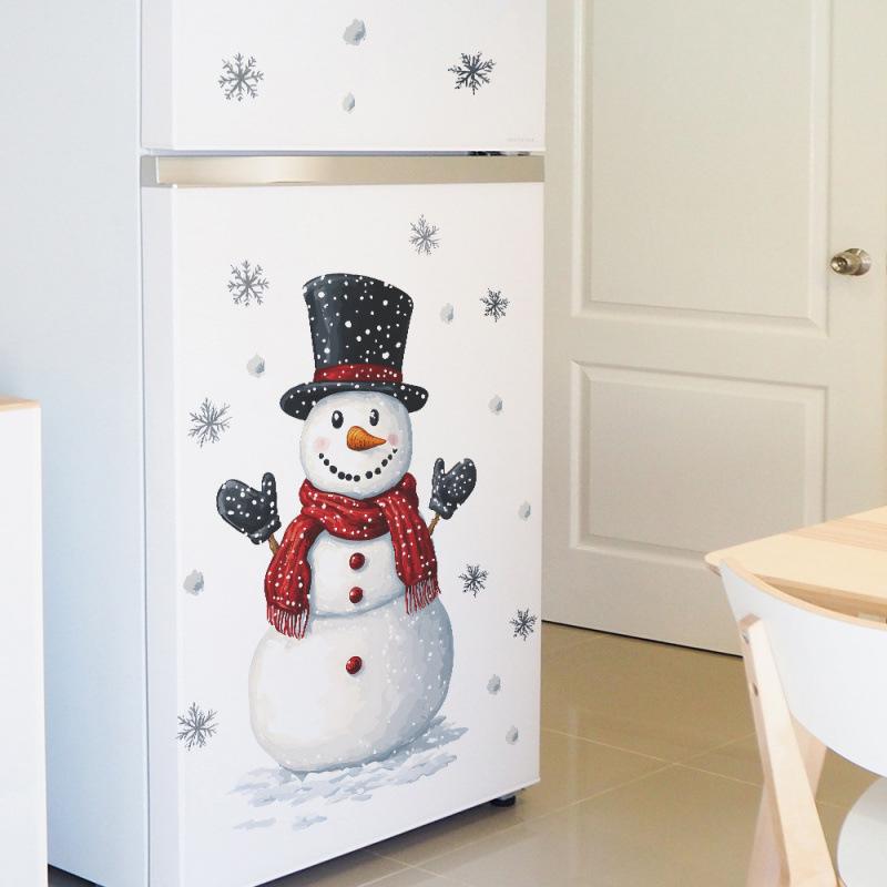 Weihnachten Schneemann Schneeflocke Wandaufkleber Kühlschrank Neujahrsdekoration Wandbild Cartoon Zimmer Verschönern Heimdekor Selbstklebende Aufkleber