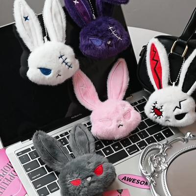 Porte-clés Peluche Lapin Gothique Breloque Sac Lapin Bandage Sous-culture Desian Kawaii Porte-clés Pendentif Ornement Voiture Sac