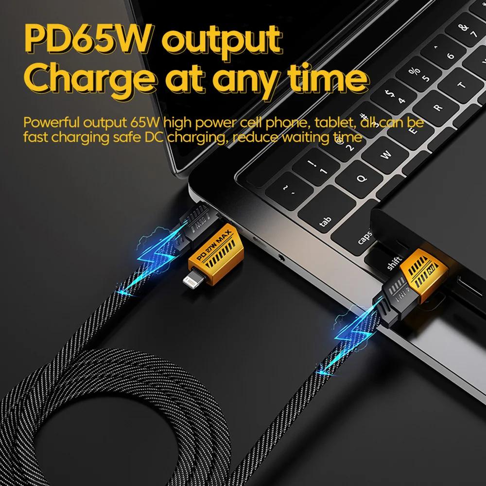 65W 4-in-1 USB-C PD Fast Charging Cable - Multi-Function Data Cable for iPhone Samsung Xiaomi - Quick Charge