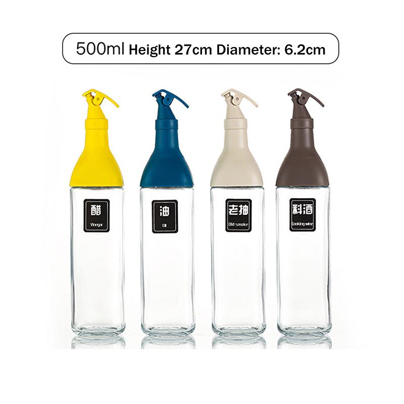 Kitchen Square Glass Oil Bottle Set Refillable Oil Vinegar Cruet for Cooking Seasoning