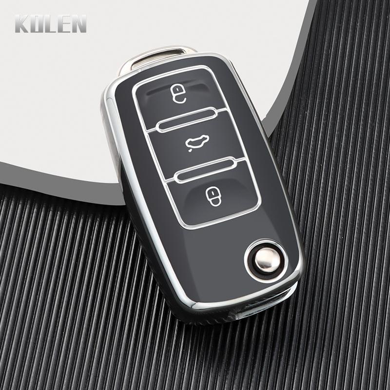 ABS Carbon Fiber Car Key Case Cover Shell For VW Volkswagen Polo Golf Passat Beetle Tiguan Seat Leon Altea Skoda Octavia Kodiaq