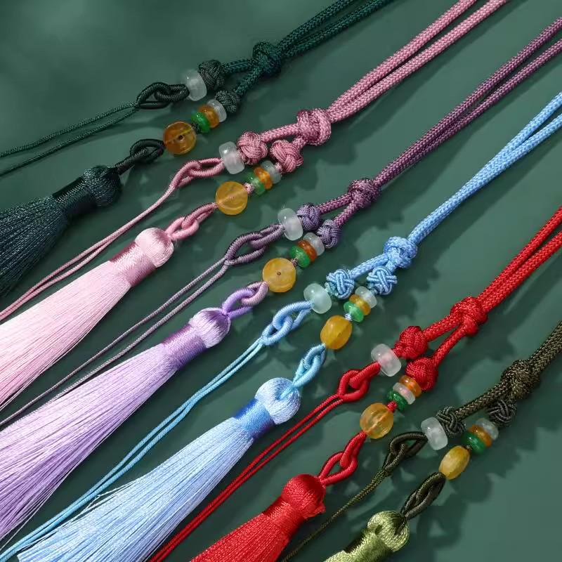 Ensemble de suspension : Corde de poignet avec pendentif en jade et pompons Macaron multicolores & Sachet à encens