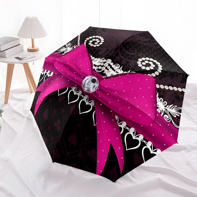 1pc Bowtie, Ribbon Automatic Folding Umbrella - Portable Collapsible Design, 8-Rib Iron Frame, Durable Fabric Yy251125017