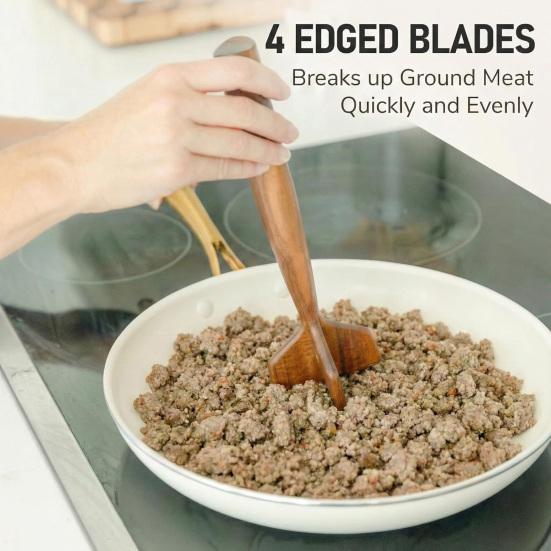 Wooden Meat Masher Potato Crusher Heavy-Duty Mincing Tool for Ground Meat