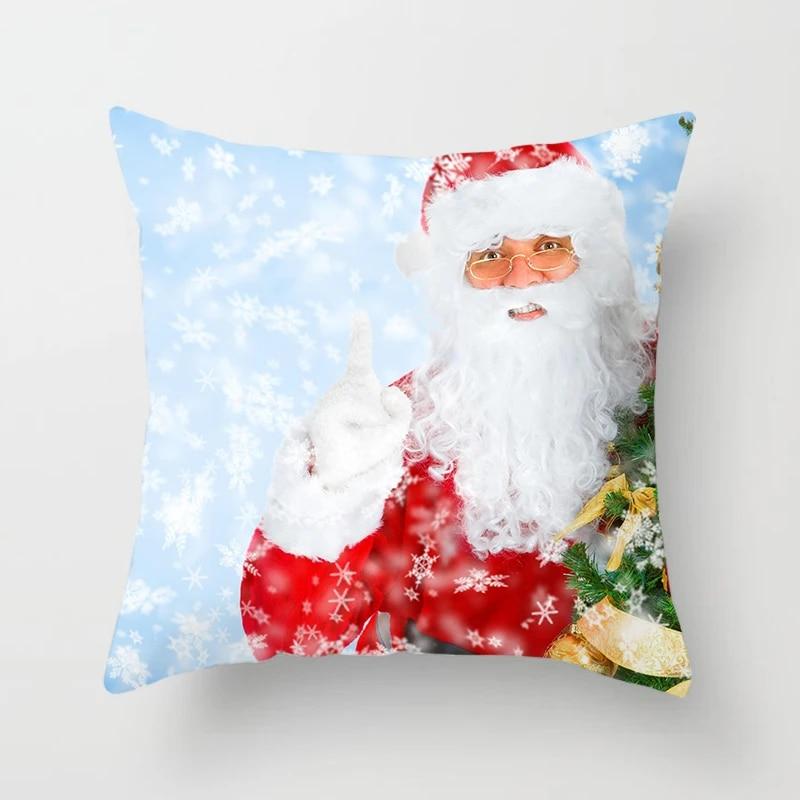 Christmas Pillowcase Winter Snow Scene Santa Claus Print Pillowcase Living Room Sofa Cushion Cover Christmas Home Decoration
