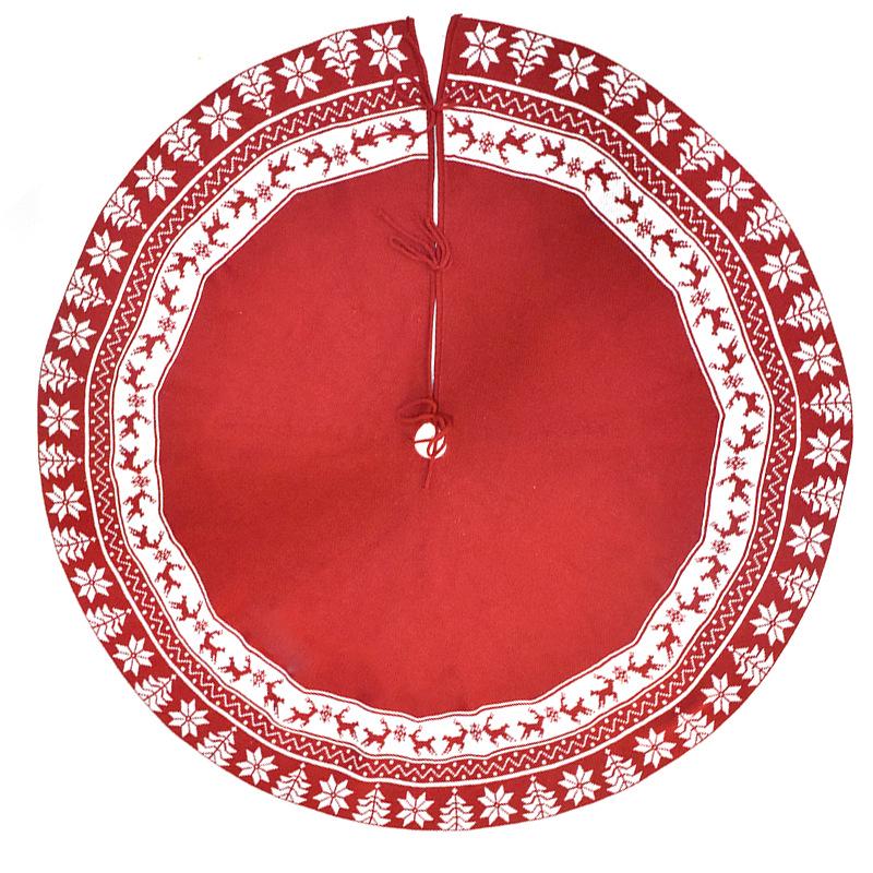 2024 Knitted Christmas Tree Skirt: 48" Red & White Snowflake Deer Pattern Decor