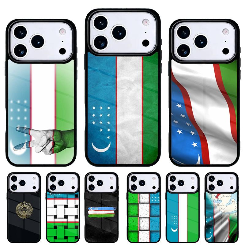 Usbekistan Flagge Wappen Handyhülle für iPhone 17 Air 16e 15 14 13 Pro Max Rückabdeckung für 12 11 Pro Hülle