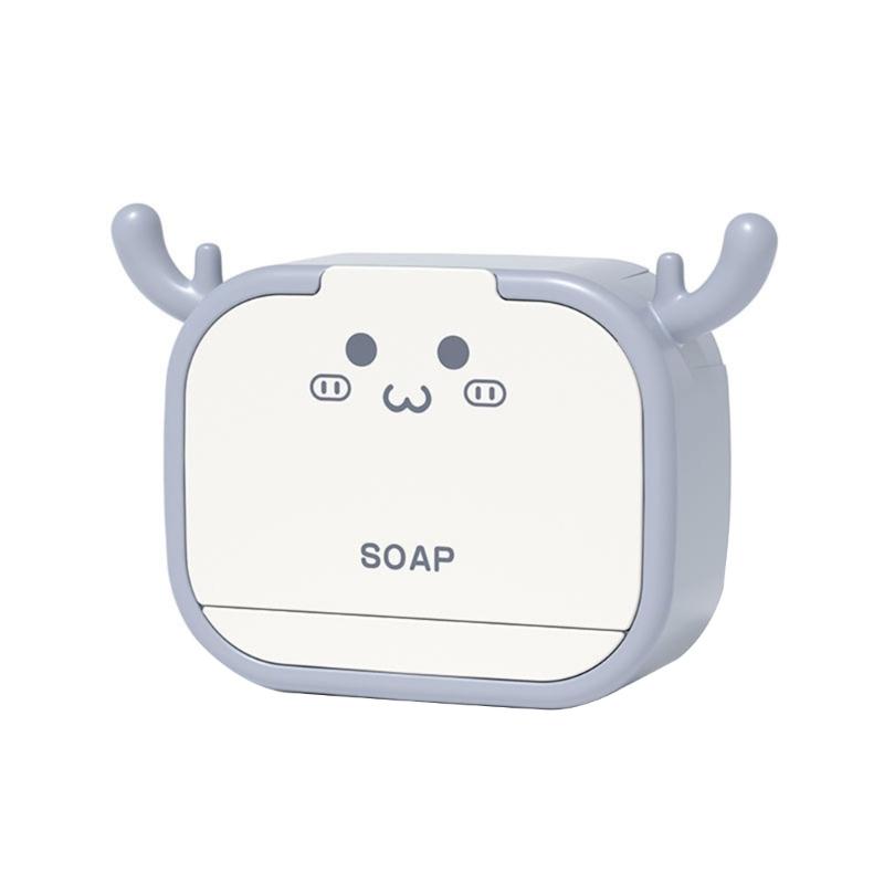 Wall Mounted Soap Holder Storage Box Cute Deer Shape Drain Dish Self Adhesive Soap Rack Bathroom Accessories 1-2 Grids