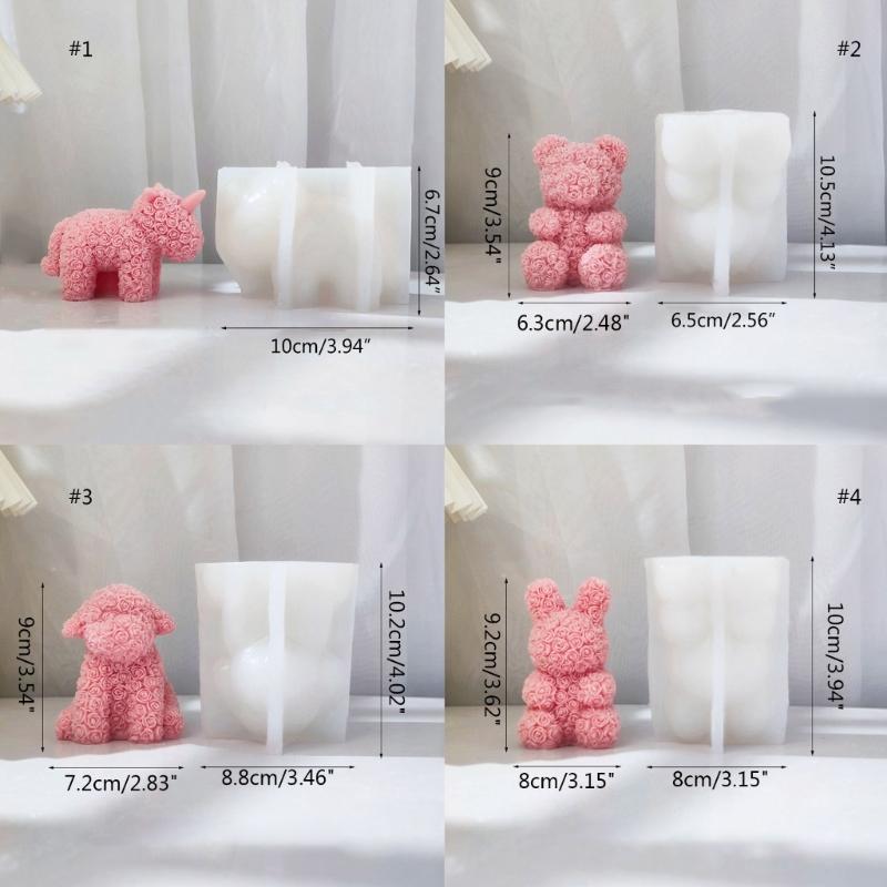 Valentine Silicone Rose Bunny-Mold Aromatherapy Candle Mold Epoxy Animal Plaster Mold for DIY Soap Present Candle Making